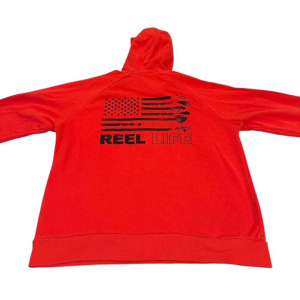 Reel Life‎ Mens Red Fishing American Flag Graphic Hoodie Pullover Sweatshirt L